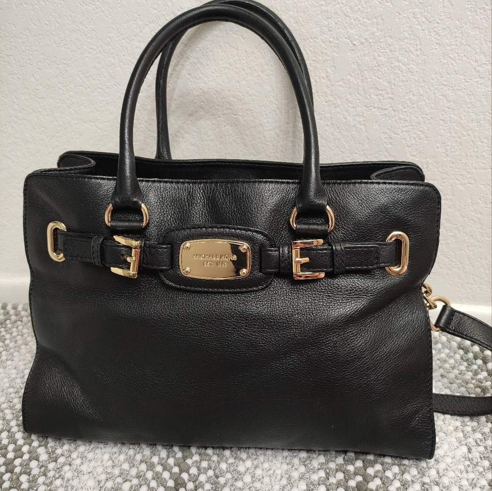 MICHAEL KORS Hamilton Black Large Leather Tote Shoulder Bag
